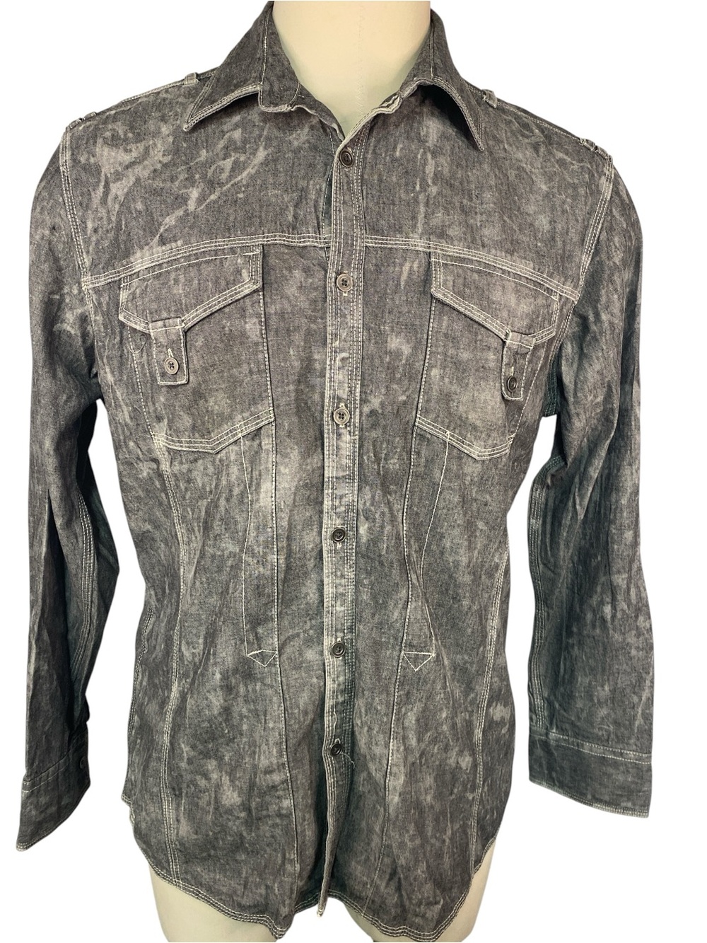 Decree Washed Gray Long Sleeve Button-Front Shirt Men’s Large